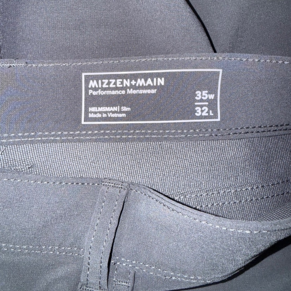 Mizzen+Main Helmsman Slim Pants Mens 35x32 Grey Excellent Performance‎ Chino - Picture 3 of 5